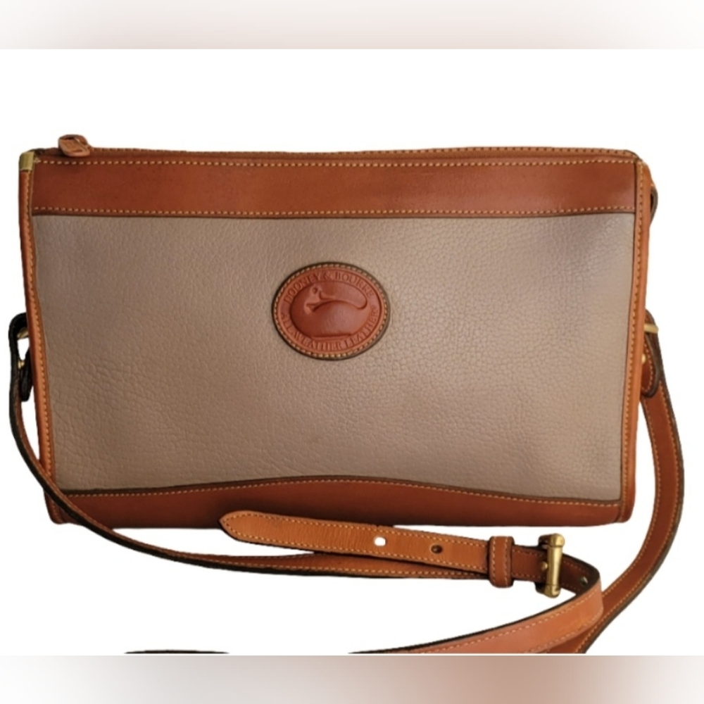Dooney & Bourke All-Weather Leather Shoulder Bag in cream and tan pebble leather